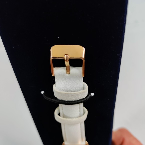 Stauer Swiss Made Watch Jeweled Case White Face Roman Numerals White Strap - Picture 4 of 8